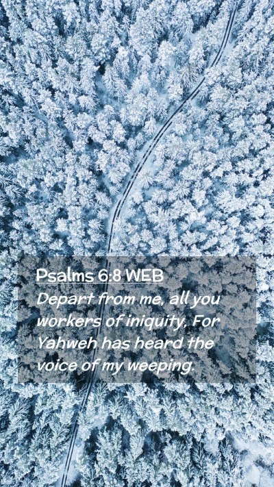 Picture 02 - Psalms 6:8 WEB Mobile Phone Wallpaper - Depart from me, all you workers of iniquity, For - Mobile Bible Verse Wallpaper