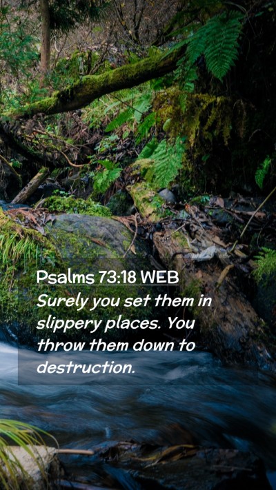 Picture 02 - Psalms 73:18 WEB Mobile Phone Wallpaper - Surely you set them in slippery places. You throw - Mobile Bible Verse Wallpaper