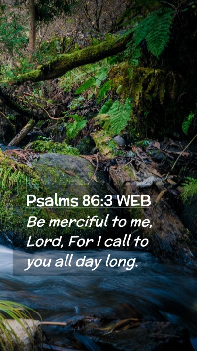 Picture 02 - Psalms 86:3 WEB Mobile Phone Wallpaper - Be merciful to me, Lord, For I call to you all - Mobile Bible Verse Wallpaper