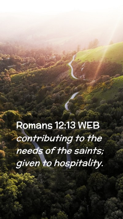 Picture 02 - Romans 12:13 WEB Mobile Phone Wallpaper - contributing to the needs of the saints; given to - Mobile Bible Verse Wallpaper