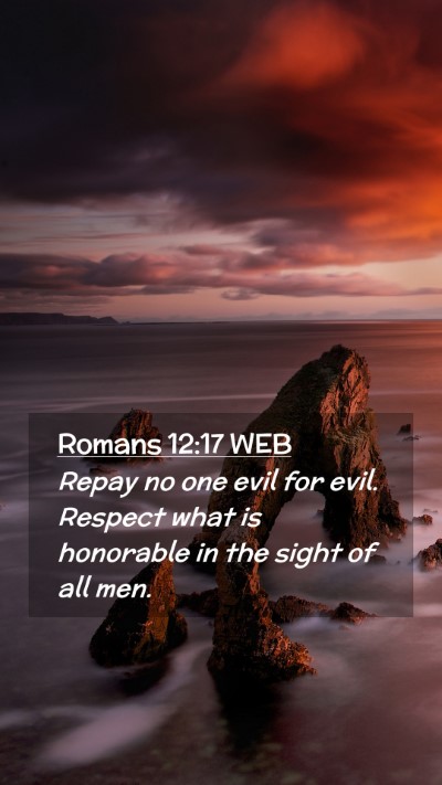 Picture 02 - Romans 12:17 WEB Mobile Phone Wallpaper - Repay no one evil for evil. Respect what is - Mobile Bible Verse Wallpaper