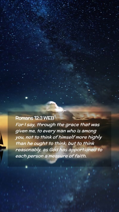 Picture 02 - Romans 12:3 WEB Mobile Phone Wallpaper - For I say, through the grace that was given me, - Mobile Bible Verse Wallpaper