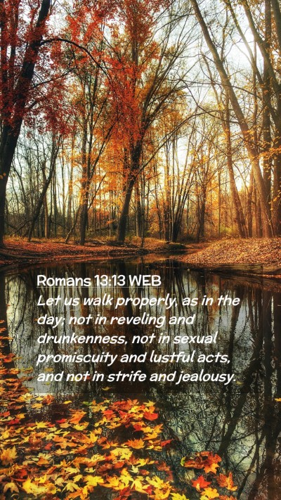 Picture 02 - Romans 13:13 WEB Mobile Phone Wallpaper - Let us walk properly, as in the day; not in - Mobile Bible Verse Wallpaper