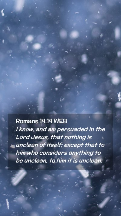 Picture 02 - Romans 14:14 WEB Mobile Phone Wallpaper - I know, and am persuaded in the Lord Jesus, that - Mobile Bible Verse Wallpaper