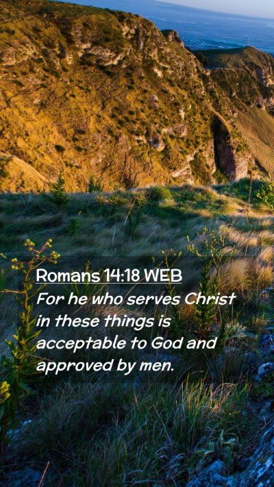 Picture 02 - Romans 14:18 WEB Mobile Phone Wallpaper - For he who serves Christ in these things is - Mobile Bible Verse Wallpaper