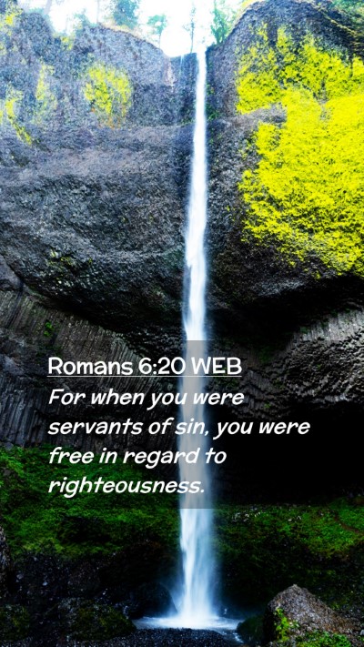 Picture 02 - Romans 6:20 WEB Mobile Phone Wallpaper - For when you were servants of sin, you were free - Mobile Bible Verse Wallpaper