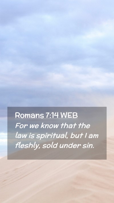 Picture 02 - Romans 7:14 WEB Mobile Phone Wallpaper - For we know that the law is spiritual, but I am - Mobile Bible Verse Wallpaper