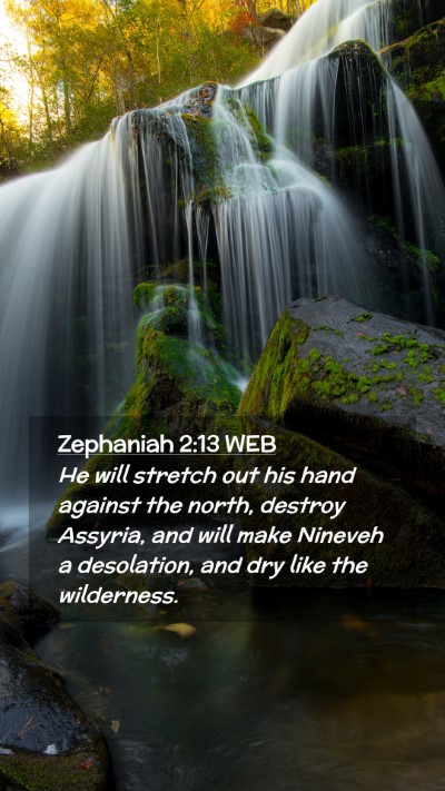Picture 02 - Zephaniah 2:13 WEB Mobile Phone Wallpaper - He will stretch out his hand against the north, - Mobile Bible Verse Wallpaper
