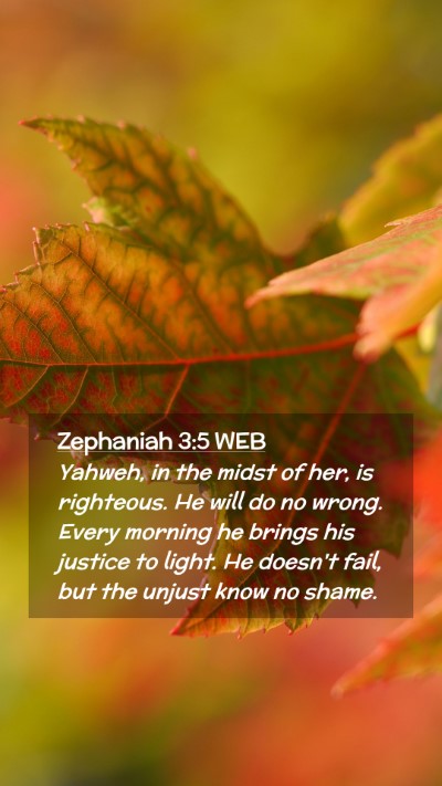 Picture 02 - Zephaniah 3:5 WEB Mobile Phone Wallpaper - Yahweh, in the midst of her, is righteous. He - Mobile Bible Verse Wallpaper