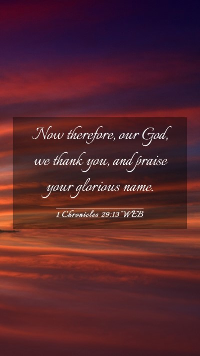 Picture 03 - 1 Chronicles 29:13 WEB Mobile Phone Wallpaper - Now therefore, our God, we thank you, and praise - Mobile Bible Verse Wallpaper