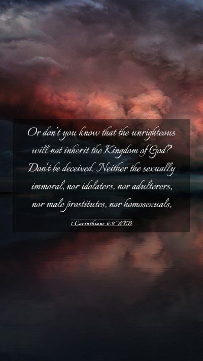 Picture 03 - 1 Corinthians 6:9 WEB Mobile Phone Wallpaper - Or don't you know that the unrighteous will not - Mobile Bible Verse Wallpaper
