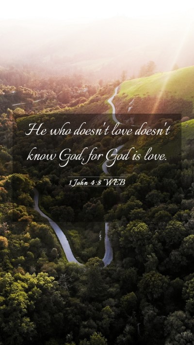 Picture 03 - 1 John 4:8 WEB Mobile Phone Wallpaper - He who doesn't love doesn't know God, for God is - Mobile Bible Verse Wallpaper