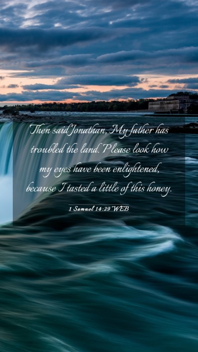 Picture 03 - 1 Samuel 14:29 WEB Mobile Phone Wallpaper - Then said Jonathan, My father has troubled the - Mobile Bible Verse Wallpaper