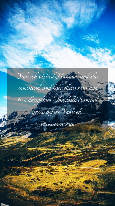 Picture 03 - 1 Samuel 2:21 WEB Mobile Phone Wallpaper - Yahweh visited Hannah, and she conceived, and - Mobile Bible Verse Wallpaper