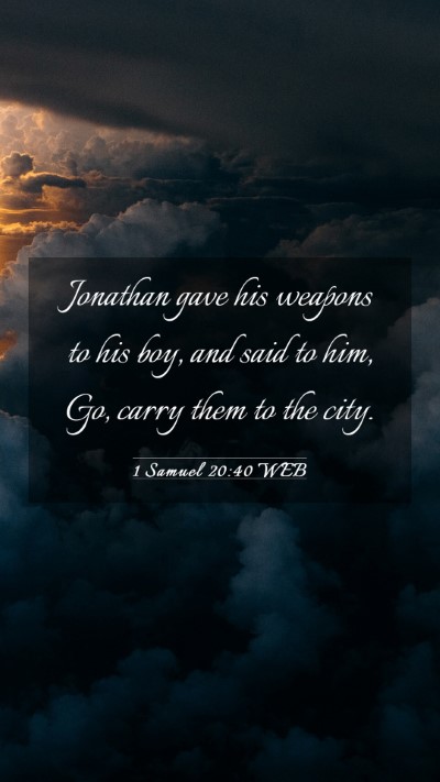 Picture 03 - 1 Samuel 20:40 WEB Mobile Phone Wallpaper - Jonathan gave his weapons to his boy, and said to - Mobile Bible Verse Wallpaper