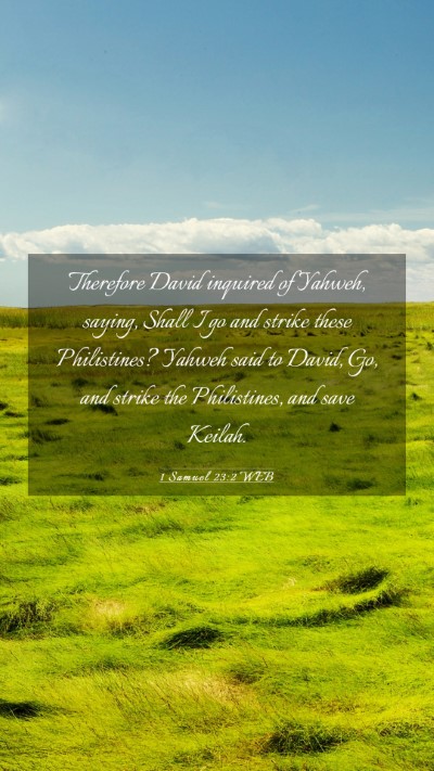Picture 03 - 1 Samuel 23:2 WEB Mobile Phone Wallpaper - Therefore David inquired of Yahweh, saying, Shall - Mobile Bible Verse Wallpaper