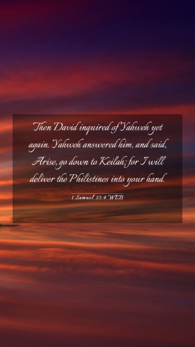 Picture 03 - 1 Samuel 23:4 WEB Mobile Phone Wallpaper - Then David inquired of Yahweh yet again. Yahweh - Mobile Bible Verse Wallpaper