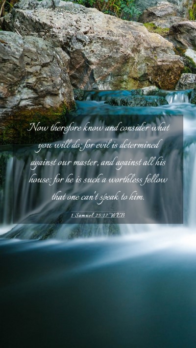 Picture 03 - 1 Samuel 25:17 WEB Mobile Phone Wallpaper - Now therefore know and consider what you will do; - Mobile Bible Verse Wallpaper
