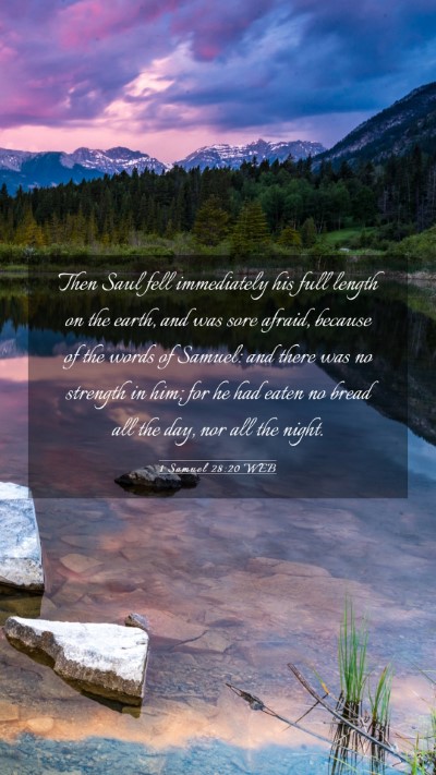 Picture 03 - 1 Samuel 28:20 WEB Mobile Phone Wallpaper - Then Saul fell immediately his full length on the - Mobile Bible Verse Wallpaper