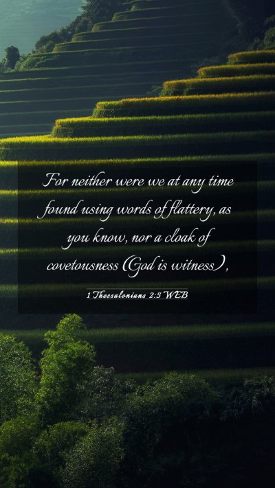 Picture 03 - 1 Thessalonians 2:5 WEB Mobile Phone Wallpaper - For neither were we at any time found using words - Mobile Bible Verse Wallpaper