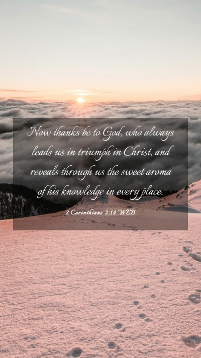 Picture 03 - 2 Corinthians 2:14 WEB Mobile Phone Wallpaper - Now thanks be to God, who always leads us in - Mobile Bible Verse Wallpaper