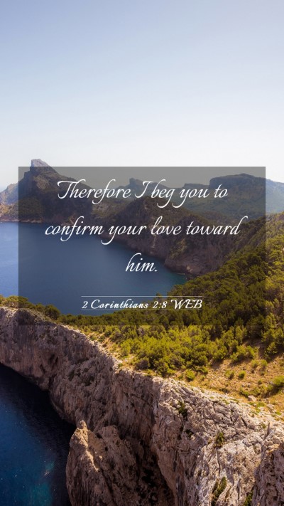 Picture 03 - 2 Corinthians 2:8 WEB Mobile Phone Wallpaper - Therefore I beg you to confirm your love toward - Mobile Bible Verse Wallpaper