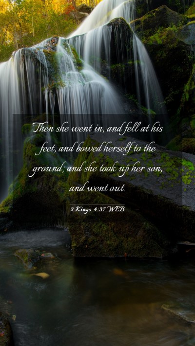 Picture 03 - 2 Kings 4:37 WEB Mobile Phone Wallpaper - Then she went in, and fell at his feet, and bowed - Mobile Bible Verse Wallpaper