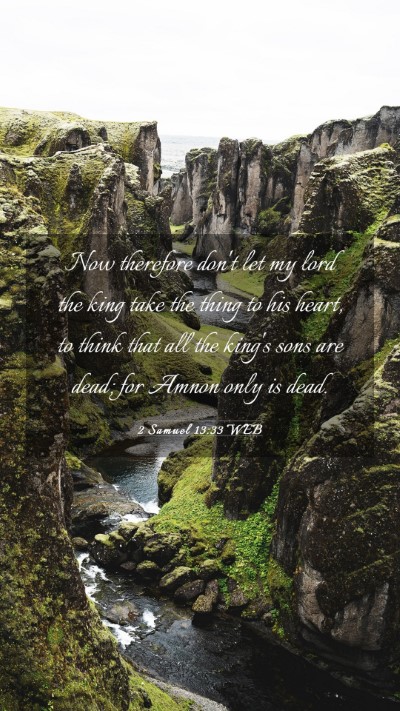 Picture 03 - 2 Samuel 13:33 WEB Mobile Phone Wallpaper - Now therefore don't let my lord the king take the - Mobile Bible Verse Wallpaper