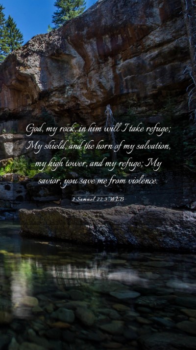 Picture 03 - 2 Samuel 22:3 WEB Mobile Phone Wallpaper - God, my rock, in him will I take refuge; My - Mobile Bible Verse Wallpaper