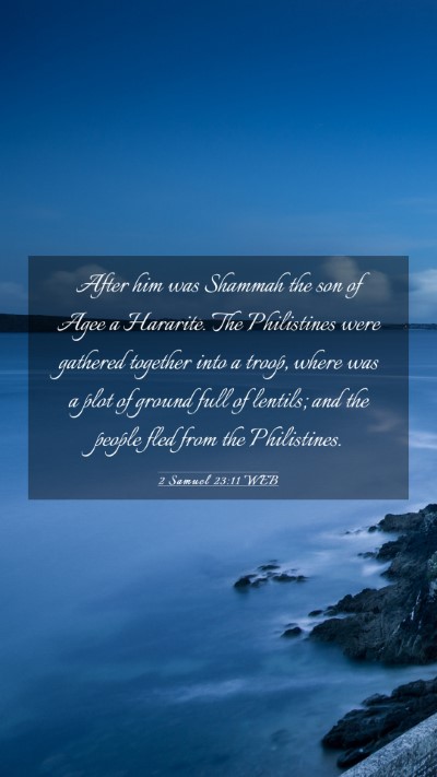 Picture 03 - 2 Samuel 23:11 WEB Mobile Phone Wallpaper - After him was Shammah the son of Agee a Hararite. - Mobile Bible Verse Wallpaper