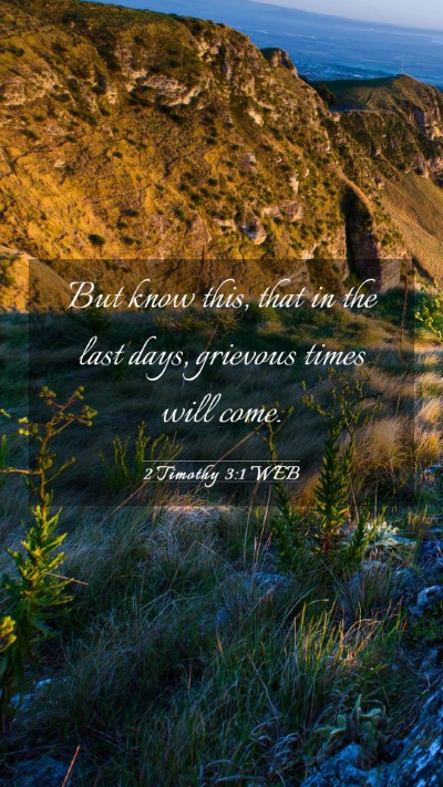 Picture 03 - 2 Timothy 3:1 WEB Mobile Phone Wallpaper - But know this, that in the last days, grievous - Mobile Bible Verse Wallpaper