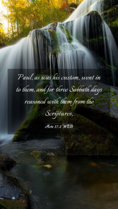 Picture 03 - Acts 17:2 WEB Mobile Phone Wallpaper - Paul, as was his custom, went in to them, and for - Mobile Bible Verse Wallpaper