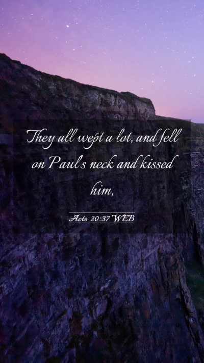 Picture 03 - Acts 20:37 WEB Mobile Phone Wallpaper - They all wept a lot, and fell on Paul's neck and - Mobile Bible Verse Wallpaper