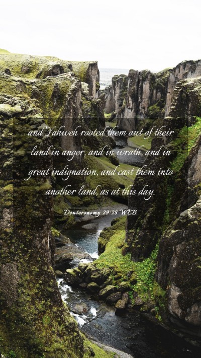 Picture 03 - Deuteronomy 29:28 WEB Mobile Phone Wallpaper - and Yahweh rooted them out of their land in - Mobile Bible Verse Wallpaper