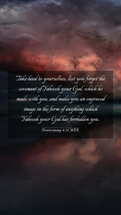 Picture 03 - Deuteronomy 4:23 WEB Mobile Phone Wallpaper - Take heed to yourselves, lest you forget the - Mobile Bible Verse Wallpaper
