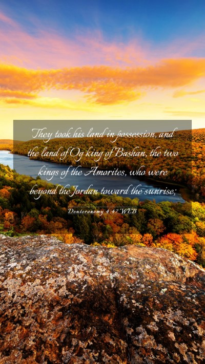 Picture 03 - Deuteronomy 4:47 WEB Mobile Phone Wallpaper - They took his land in possession, and the land of - Mobile Bible Verse Wallpaper