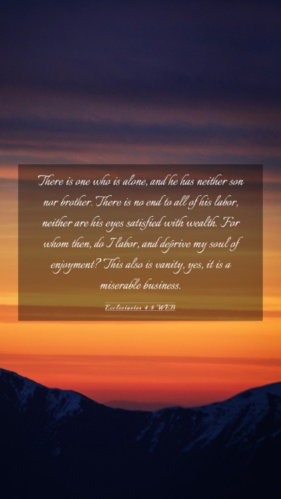 Picture 03 - Ecclesiastes 4:8 WEB Mobile Phone Wallpaper - There is one who is alone, and he has neither son - Mobile Bible Verse Wallpaper