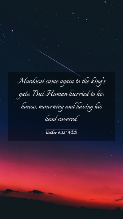 Picture 03 - Esther 6:12 WEB Mobile Phone Wallpaper - Mordecai came again to the king's gate. But Haman - Mobile Bible Verse Wallpaper