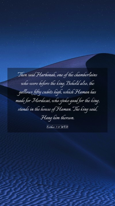 Picture 03 - Esther 7:9 WEB Mobile Phone Wallpaper - Then said Harbonah, one of the chamberlains who - Mobile Bible Verse Wallpaper