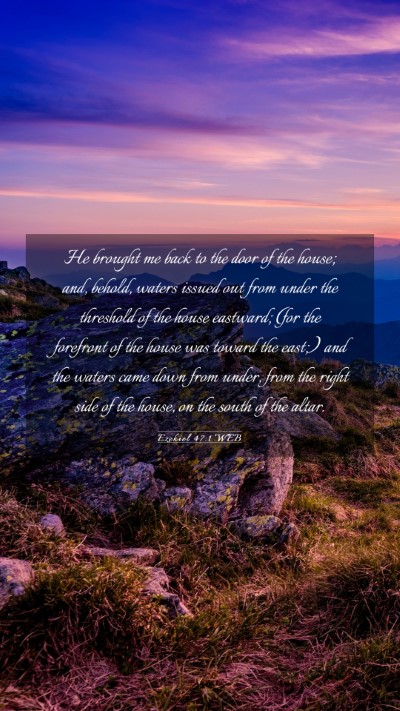 Picture 03 - Ezekiel 47:1 WEB Mobile Phone Wallpaper - He brought me back to the door of the house; and, - Mobile Bible Verse Wallpaper