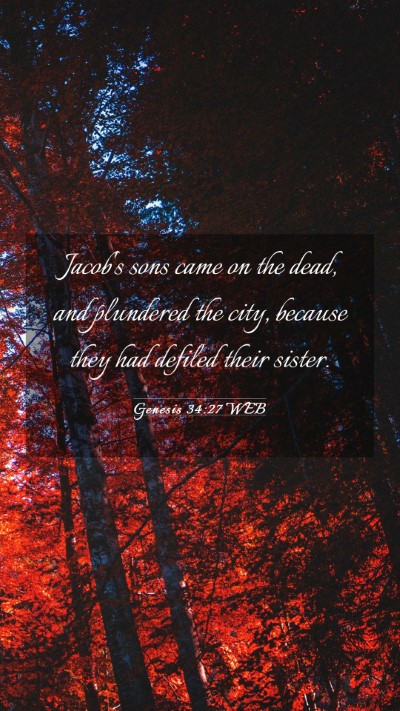 Picture 03 - Genesis 34:27 WEB Mobile Phone Wallpaper - Jacob's sons came on the dead, and plundered the - Mobile Bible Verse Wallpaper