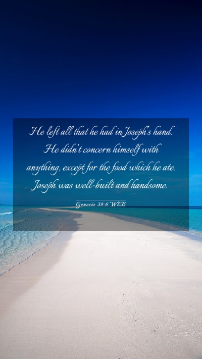 Picture 03 - Genesis 39:6 WEB Mobile Phone Wallpaper - He left all that he had in Joseph's hand. He - Mobile Bible Verse Wallpaper