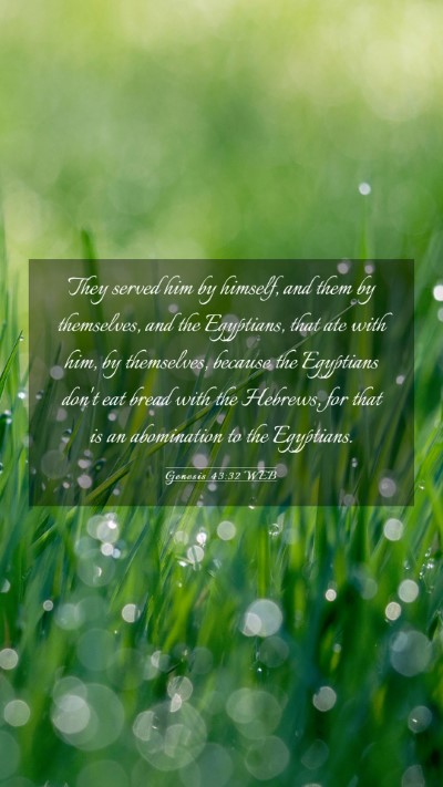 Picture 03 - Genesis 43:32 WEB Mobile Phone Wallpaper - They served him by himself, and them by - Mobile Bible Verse Wallpaper