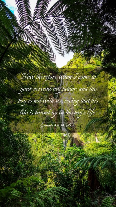 Picture 03 - Genesis 44:30 WEB Mobile Phone Wallpaper - Now therefore when I come to your servant my - Mobile Bible Verse Wallpaper