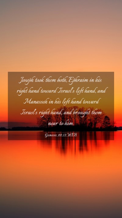 Picture 03 - Genesis 48:13 WEB Mobile Phone Wallpaper - Joseph took them both, Ephraim in his right hand - Mobile Bible Verse Wallpaper
