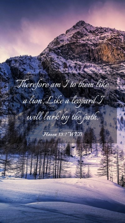Picture 03 - Hosea 13:7 WEB Mobile Phone Wallpaper - Therefore am I to them like a lion; Like a - Mobile Bible Verse Wallpaper