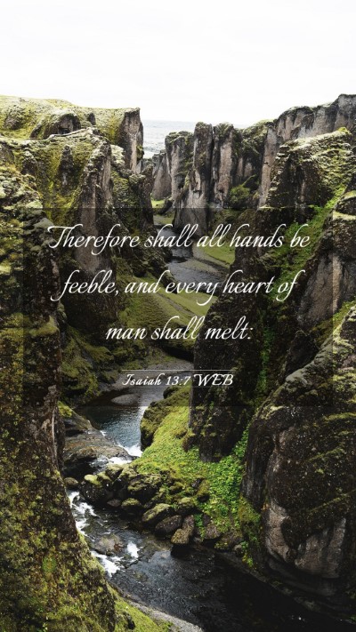 Picture 03 - Isaiah 13:7 WEB Mobile Phone Wallpaper - Therefore shall all hands be feeble, and every - Mobile Bible Verse Wallpaper