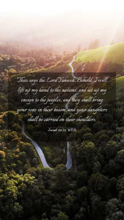Picture 03 - Isaiah 49:22 WEB Mobile Phone Wallpaper - Thus says the Lord Yahweh, Behold, I will lift up - Mobile Bible Verse Wallpaper