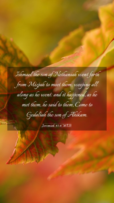 Picture 03 - Jeremiah 41:6 WEB Mobile Phone Wallpaper - Ishmael the son of Nethaniah went forth from - Mobile Bible Verse Wallpaper