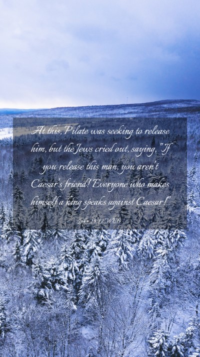 Picture 03 - John 19:12 WEB Mobile Phone Wallpaper - At this, Pilate was seeking to release him, but - Mobile Bible Verse Wallpaper